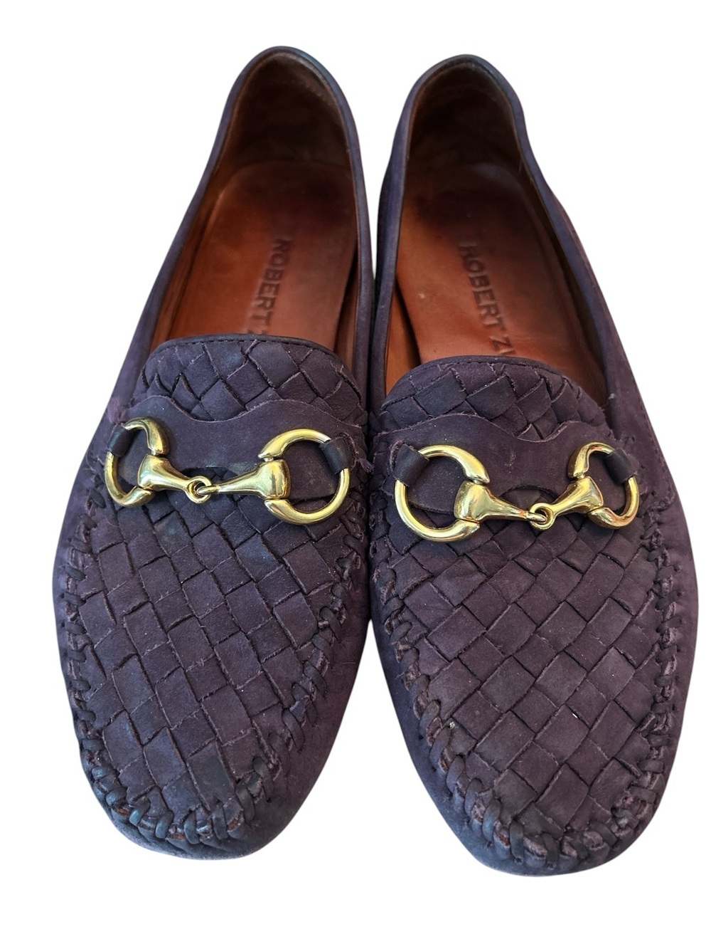 Robert Zur Perlata Plum Woven Leather Horsebit Driving Loafer - Size 7.5